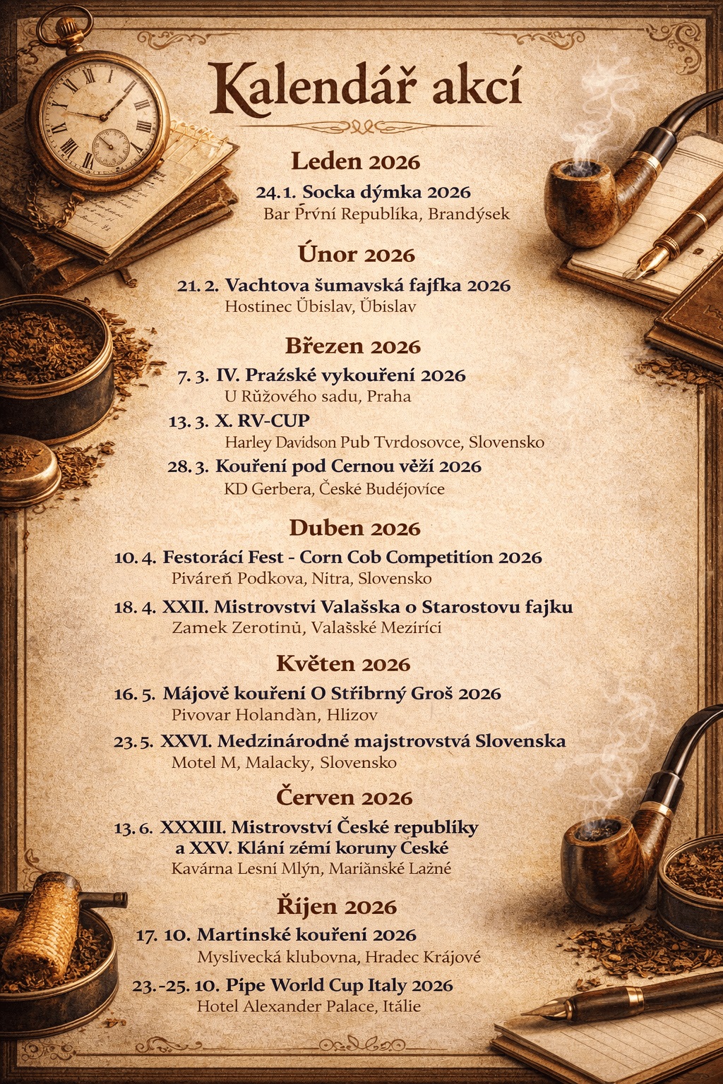 Kalendář soutěží v pomalém kouření v roce 2026